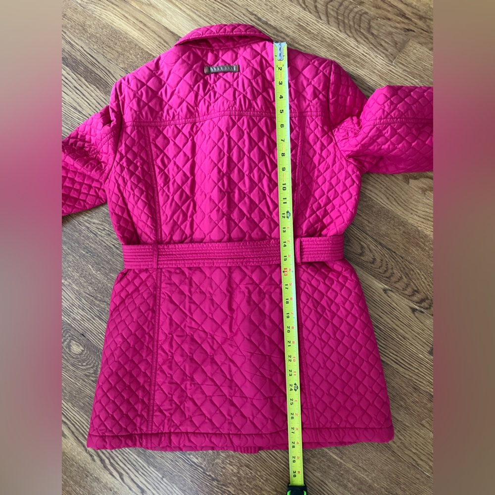 Size small 6-8 dark rose Lands' End Pink Puffer Jacket with Quilted Design belt - Picture 4 of 10